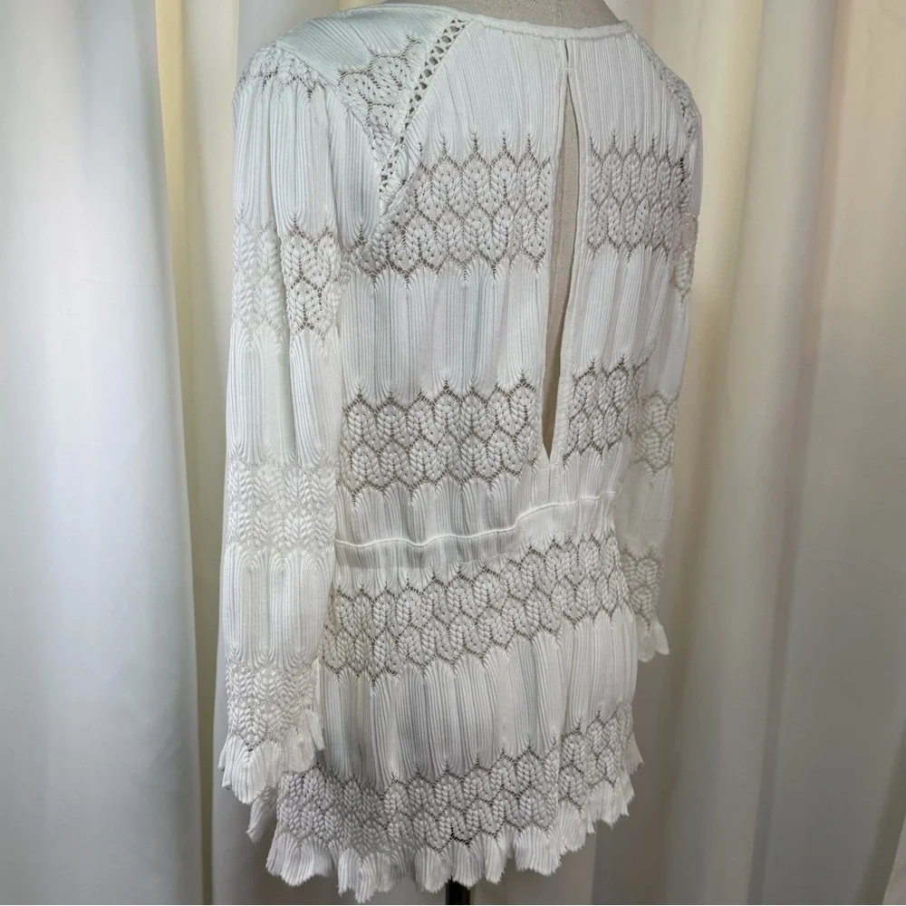 Free People ‘Fire Island’ Embroidered Keyhole Open Knit Peasant Top in White M